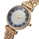 Emporio Armani Gianni T-Bar Quartz Crystals Black Dial Gold Steel Strap Watch For Women - AR11423